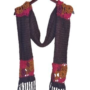 Women's Brown Floral Crochet Scarf 6 Ft